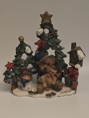 Festive Bear Family Figurine Holiday Tree Decoration - Green and Brown